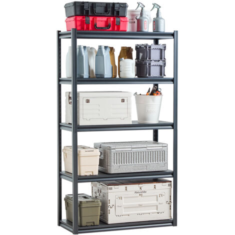 Scaffale Metallico A 5 Ripiani 151 Cm – Regolabile, Con Ganci E Protezioni Anticaduta, Per Cucina, Bagno, Soggiorno