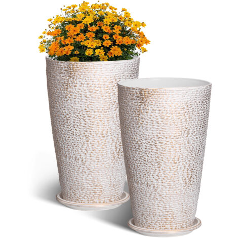 Fioriera Alta 43,2 Cm Con Foro Di Drenaggio E Sottovaso - Moderna E Grande Per Piante Da Interno Ed Esterno, Colore Grigio