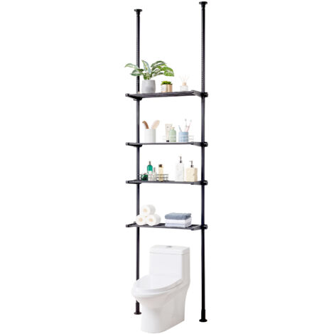 FLOLXNB Mensola portaoggetti per WC, organizer da bagno a 2 ripiani, senza punzonatura, scaffale per la casa con ganci, nero