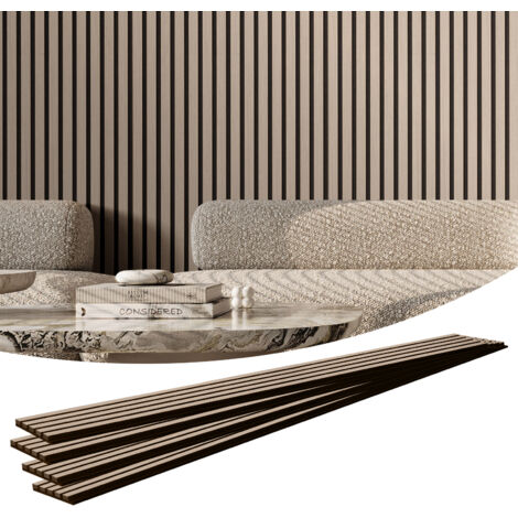 12 Pannelli Acustici A Doghe In MDF Effetto Legno Nero 240x3 Cm – Rivestimento Decorativo Per Pareti E Soffitto, Stile Moderno
