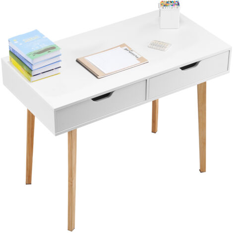 Tavolo Porta Computer Da Ufficio Con 2 Cassetti MDF Bianco Lucido 100x60 Cm 040006052 85295546