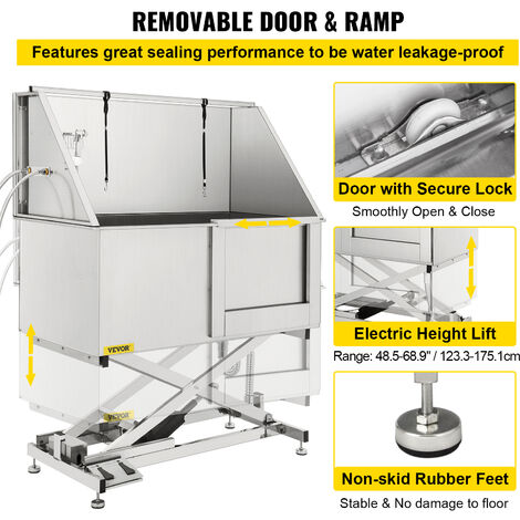 VEVOR VEVOR Vasca per Animali Domestici in Acciaio Inossidabile, Altezza  Regolabile 49 x 26 x 53-73 Pollici Doccia Vasca per Cane Vasca con  Rubinetto per Animale Domestici Regolazione Elettrica dell'Altezza