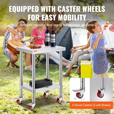 Credenza Cucina Tavolo Con Ruote Per Alimenti VEVOR Tavolo Da Lavoro In Acciaio Inox 61x45x86cm Con Ruote - Piano Regolabile Per Cucina Professionale Tavolo Acciaio Inox Attrezzatura Per Ristorante