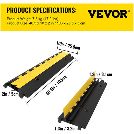 VEVOR Dosso Passacavi 4 Pezzi 100x25x5cm Passacavo A Pavimento In Gomma 2  Slot Capacita 40T Passacavo