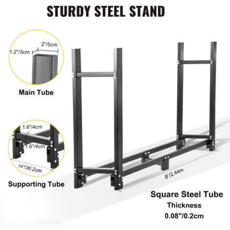 VEVOR Rack Legna Da Ardere Esterno 244x122 Cm - Scaffale Acciaio Nero Con Copertura PVC, Capacità 590 Kg - Foto 2
