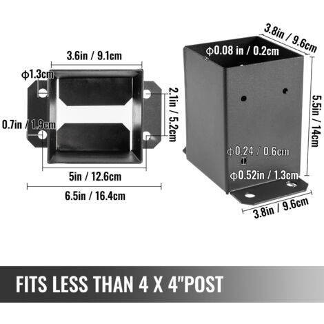 VEVOR 10 Pezzi Base per Palo Ancoraggio 4 x 4 17,3 x 14,2 x 9,7 cm, Staffa  Verniciata a Polvere Colore di Nero Include Una Chiave, Supporto per  Pilastro per Supporti per Ringhiera per Portico