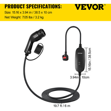 Simply EV007 Cavo Di Ricarica Per Auto Elettriche 5m – Tipo 2, 10A 2,2 KW