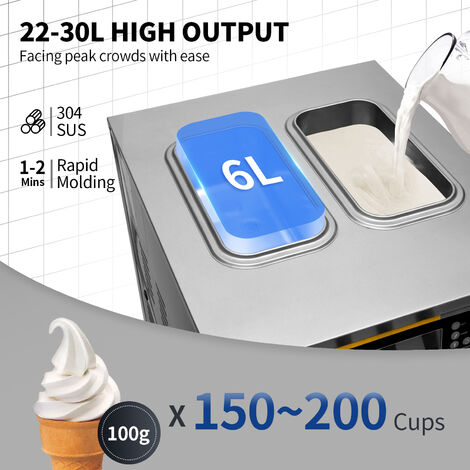 VEVOR VEVOR Macchina del Gelato Soft Professionale 2200W, Ice Cream Maker  20-28L / 5.3-7.4 Gallon per Ora, Macchina Gelato Professionale 220V,  Macchina del Gelato Soft
