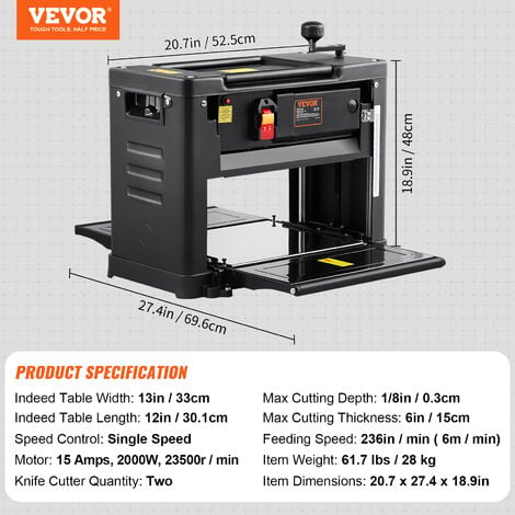 Pialla a filo e spessore combinata per legno banco 1250w 204 mm Zipper  zi-hb204