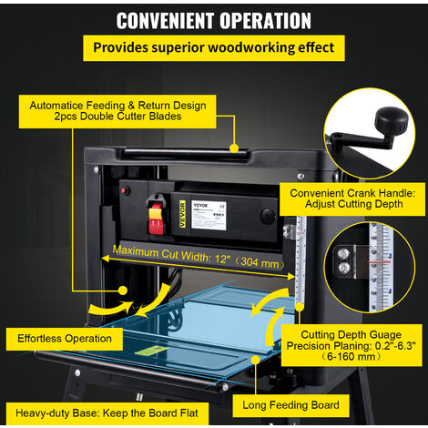 VEVOR Pialla Elettrica Filo e Spessore, Massimo Larghezza 12 Pollici 2000 W  230 V 50 Hz Pialla Spessore per Legno Professionale per La Lavorazione di
