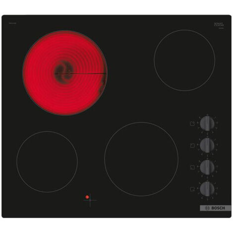 Bosch – Plaque vitrocéramique 4 foyers 6600W – Surface en verre noir – Commandes latérales – Fonction Boost – PKE611CA8E