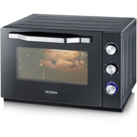 Mini-four grill 2073 60L – Chaleur tournante 2200W – Minuteur 120 min – Pierre à pizza Ø 35 cm – Dimensions 58,5 x 51,5 x 37,5 cm – Severin