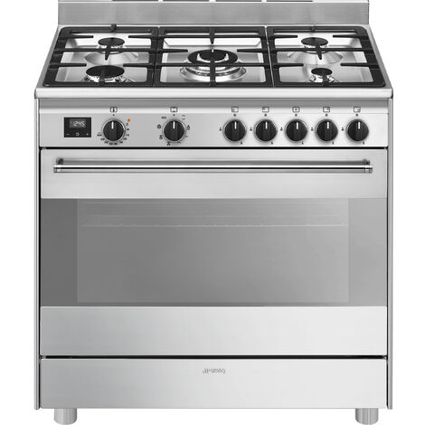 Smeg – Cuisinière à gaz 5 foyers – Four électrique 115 L – Classe A – Acier inoxydable – Puissance 2900 W – Dimensions 900x600 mm - BG91X2
