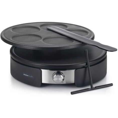 Kitchenchef – Crêpière 1500W – Plaque de 37cm – Pour crêpes normales et mini crêpes – Noir