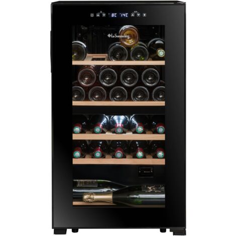 Cave à vin de service 32 bouteilles – 2 zones de température 5-12°C et 12-18°C – Design compact avec porte vitrée anti-UV – Éclairage LED – La Sommeliere - SLS32DZBLACK