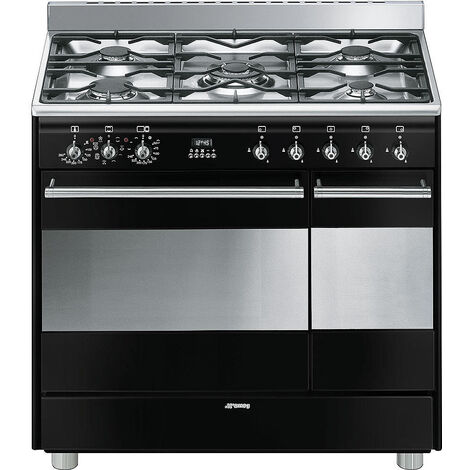 Smeg – Cuisinière mixte 900mm – 2 fours 70L et 35L – 5 brûleurs gaz 11400W – Nettoyage à vapeur – Classe énergétique A - SCB92MN8