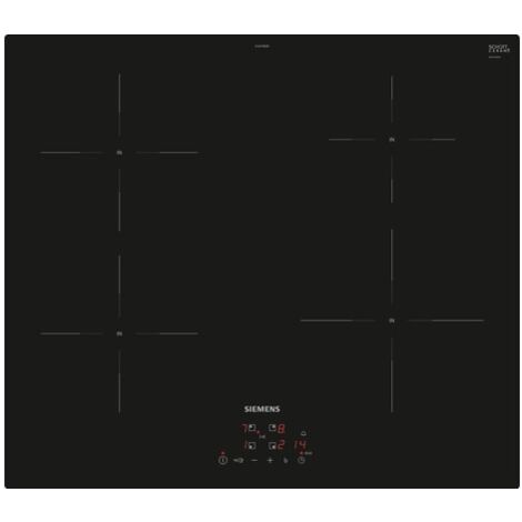 Siemens – Table de cuisson induction 60cm 4 foyers 4600W – Fonction powerBoost – Surface vitrocéramique noire – EU611BEB5E