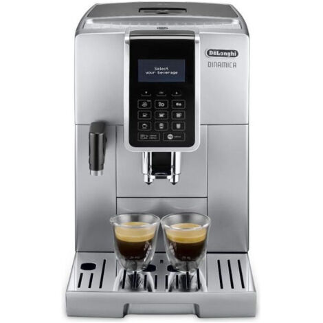 Delonghi – Cafetière à dosettes expresso broyeur Dinamica – Argent – Écran tactile – One touch cappuccino – Réservoir grains 300gr – Multi boissons