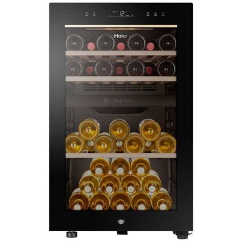Haier – Cave à vin de service 42 bouteilles – Hauteur 82 cm – Largeur 49,7 cm – Froid brassé – Éclairage LED – Porte vitrée - HWS42GDAU1