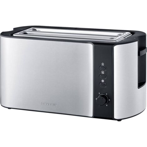 Severin AT 2590 Double toaster à fente large avec grille spéciale viennoisieries acier inoxydable, noir