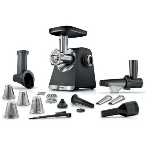 Bosch – Hachoir à viande 500 W – 3 grilles de hachoir – Capacité 3,5 kg/min – Moteur 2100 W – Design noir élégant - MFWS660B (1/5)