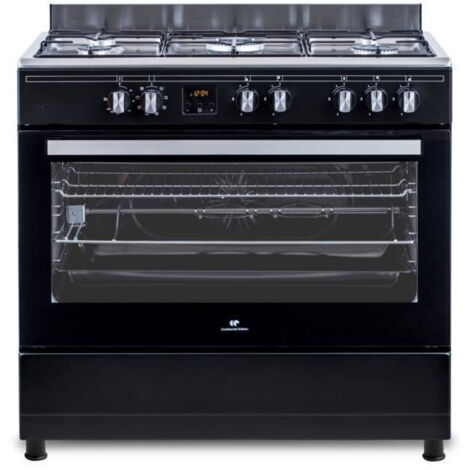 Continental Edison – Cuisinière piano multifonctions 95 L – CECP9060BDD – 5 foyers gaz – Affichage digital – L90 x H85 cm – Nettoyage catalyse