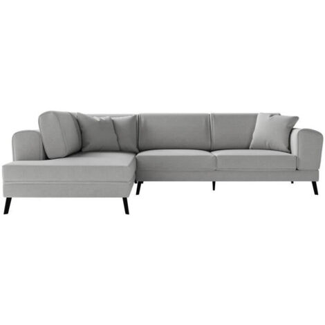 Canapé d'angle gauche convertible IMPERIAL 5 places - Tissu gris clair - 2 coffres de rangement - L304 x P212 x H86 cm (1/5)
