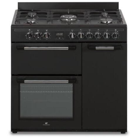 Continental Edison – Gazinière piano gaz 3 fours électriques – 5 feux – Noir – Largeur 90 cm – Énergie gaz – Type chaleur convection