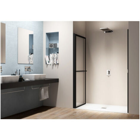 Porte de douche 2 volets coulissants et pivotants Ancomalin - Anconetti - Profilé noir brillant (1/4)