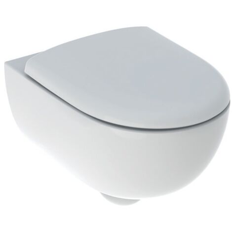 Geberit – Cuvette WC suspendue Renova Rimfree – Abattant en duroplast déclipsable – Frein de chute silencieux – Fixation par le haut – Blanc