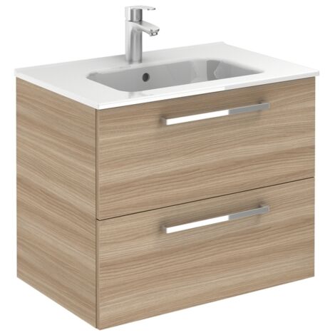 Meuble 2 tiroirs Ancoflash Color 2 avec plan céramique - Anconetti - Noyer sablé - 70cm (1/2)