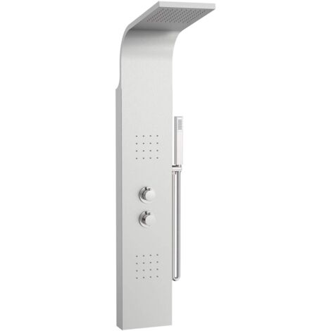 Roca – Colonne de douche hydromassante – Acier inoxydable mat – 3 jets : douchette, pomme et buses – Débit 9 l/min – Système anti-calcaire