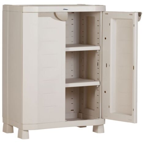 Armoire de jardin basse beige 70x45x100 cm – Résine résistante à l'humidité – Idéale pour garage et buanderie – Facile à assembler – Plastiken (1/5)