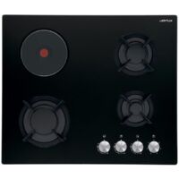 Airlux – Plaque de cuisson mixte 4 foyers gaz – Puissance 5650W – Commande rotative – Intégrée – Verre noir