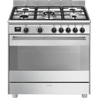 Smeg – Cuisinière gaz 5 foyers – Four électrique 115L – Cuisson par convection – Classe A – Nettoyage facile – Acier inoxydable