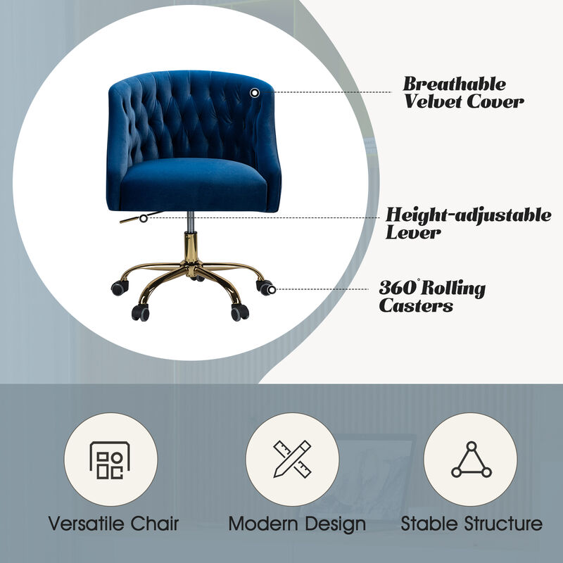 Yaheetech Modern Velvet Desk Chair Soft Height-adjustable 360