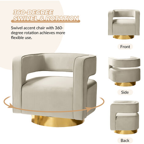 Set of 2 Swivel Barrel Chair Modern Velvet Armchair with 3D Curved Open Back & Swivel Gold Metal Base Club Lounge Chair for Customer Reception Store Decorations, Beige