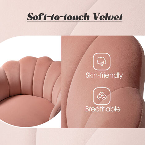 Living Room Armchair Velvet Tub Chair Comfy Upholstered Occasional Chair with Seashell Back Metal Leg for Lounge, Pink