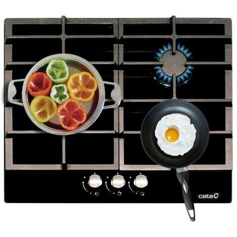 Cata – Placa a gas natural 58cm 3 zonas – Cristal negro – Encendido electrónico – Válvulas de seguridad – Para cocina moderna (1/5)