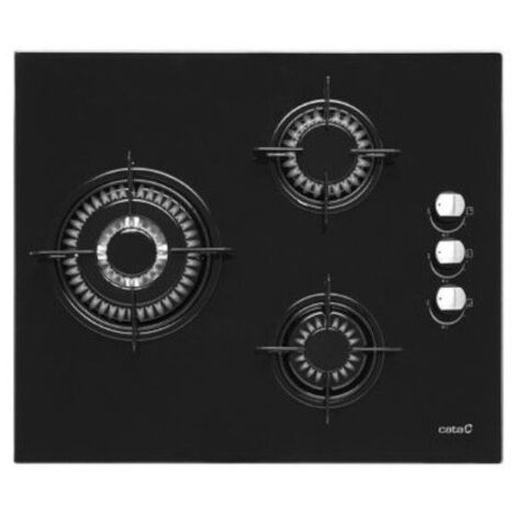 Placa a Gas Natural Superficie Cristal 59cm 3 Zonas CATA CI-6021