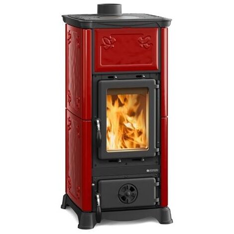 La Nordica – Poêle à bois Emiliana 6,5 kW – Foyer fonte – Revêtement majolique – Évacuation fumées arrière – Dimensions 45x49 h 95 cm