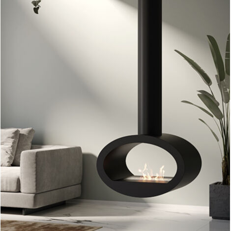 Bio-cheminée de plafond Cervinia Noir 2 kW – installation au plafond, brûleur 1,5 L, structure en acier – Tecno Air System