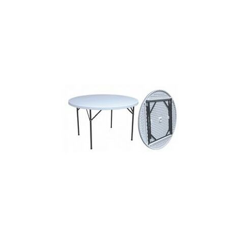 Vigor – Table de jardin ronde 122x74cm – Structure acier peint – Plateau PEHD blanc 4,5cm – Pliable pour terrasse et jardin