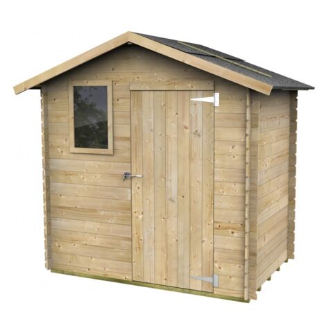 Abri de jardin en bois, 198 x 130 cm – Parois de 16 mm – Porte pleine et fenêtre en plexiglas – Sapin naturel (1/5)