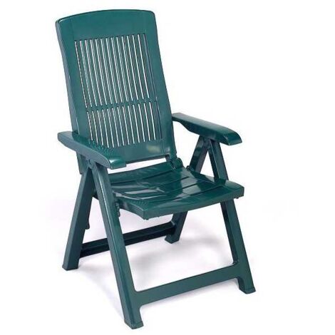 Progarden – Fauteuil de jardin pliable en résine verte – Dossier réglable – 100% recyclable – Résistant aux intempéries – Dimensions 60x61x109cm