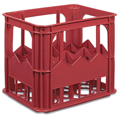 Caisse à bouteilles 12 places – Polyéthylène haute densité – Superposable et empilable – Couleur rouge – Capacité 12 bouteilles – Stefanplast