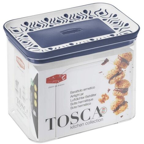 Bocal Hermétique Rectangulaire Bleu Tosca 1,2 Lt de Qualité Extra pour la Conservation des Aliments, Fabriqué en Italie. (1/2)