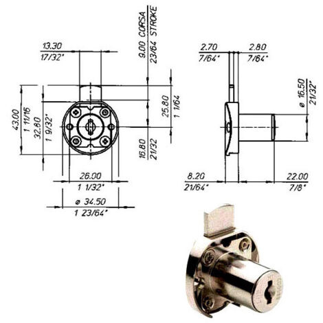 Serrure de meuble verrou supérieur 2630 Meroni