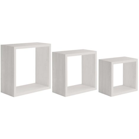 Lot de 3 étagères murales design cubique moderne Incubo - Shabby Blanc (1/4)