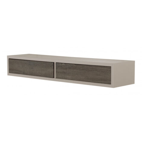 Étagère murale avec tiroir – Finition laquée taupe et noyer – Dimensions 88,2 x 13,4 x 20 cm – Fixation invisible – Charge maximale 10 kg – Domino